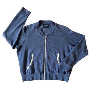 MONROW Cropped Bomber Sweatshirt Blue-Gray Lightweight Jersey Size Small (EUC)